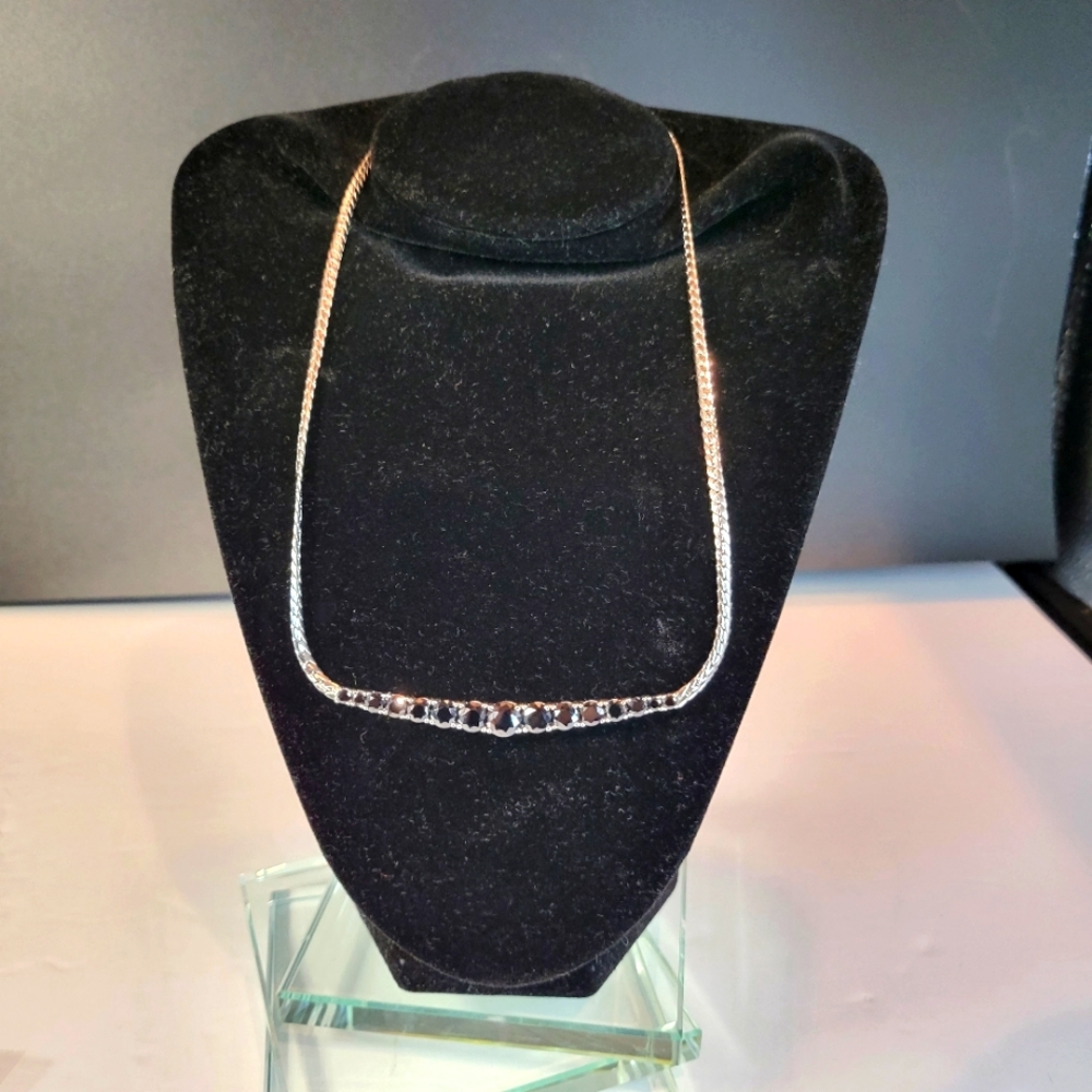 GEM TREASURES BLACK SPINEL AND SILVER TRAPEZE NECKLACE